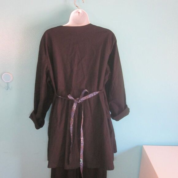 Gudrun Sjoden Womens Size L Black Cotton Button Front Coat Tie Jacket 32" Tall - Picture 5 of 9